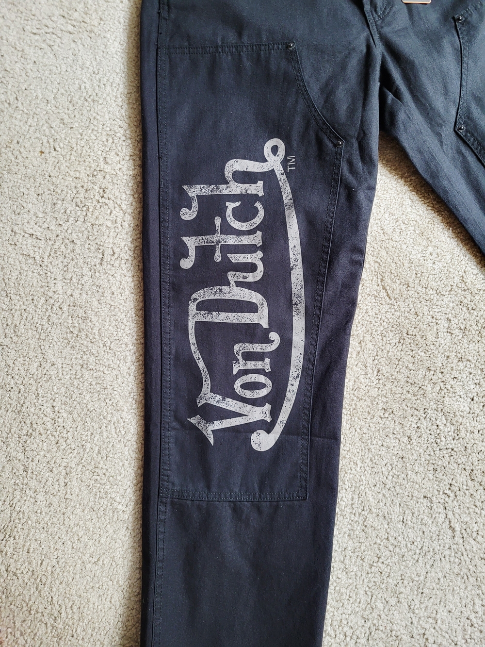 Von Dutch Jeans Men's Size 36 Double Knee Patch Graphic 100% Cotton Black Denim - Picture 3 of 14